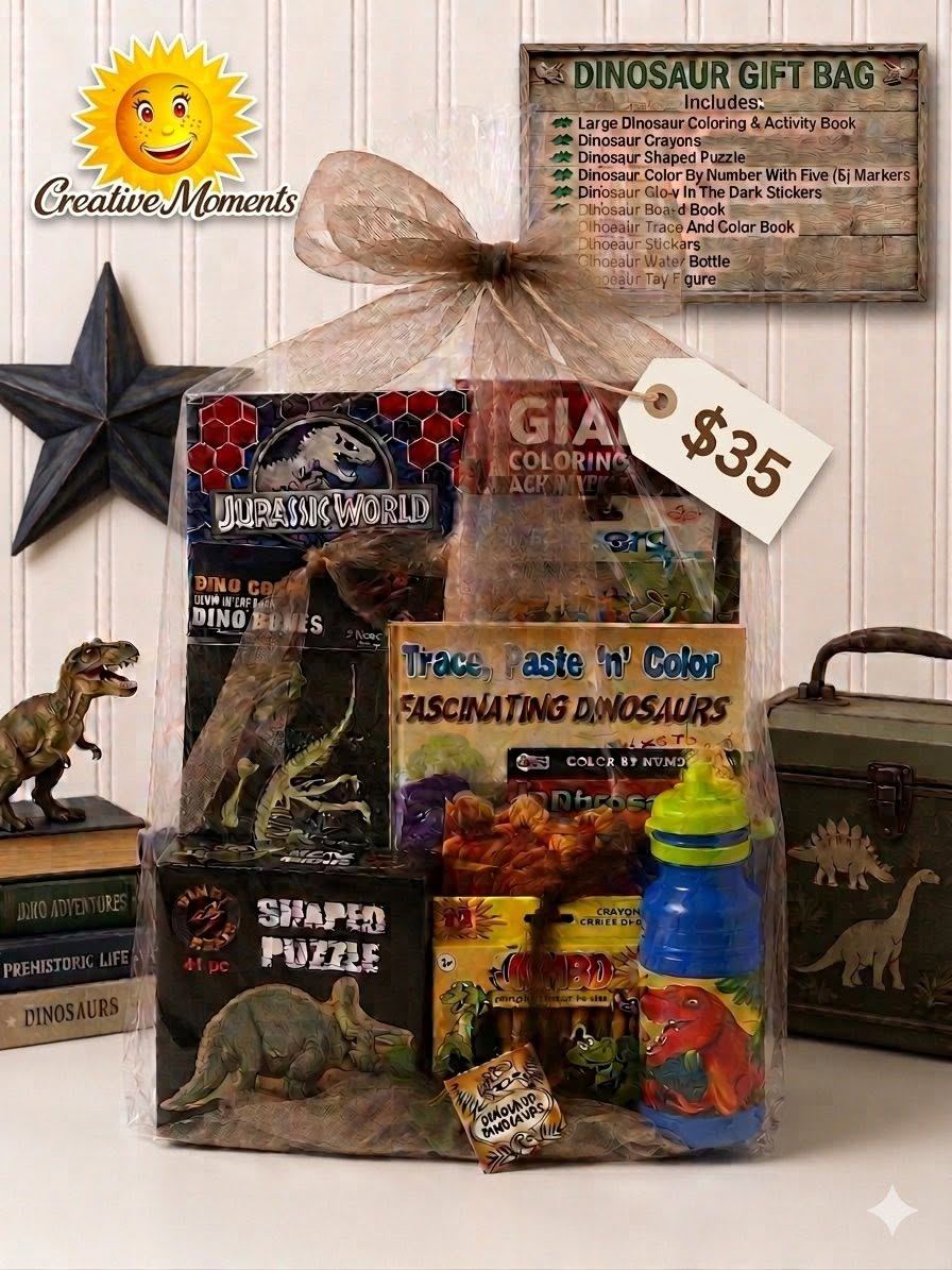 Jurassic dinosaurs themed gift bag made and filled by Creative Moments at Junction Boutique in Atlantic Highlands, New Jersey