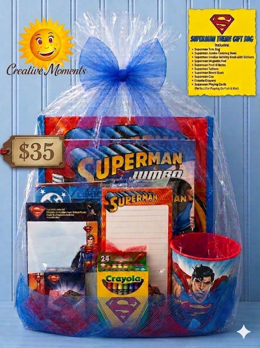 Superman themed gift bag made and filled by Creative Moments at Junction Boutique in Atlantic Highlands, New Jersey