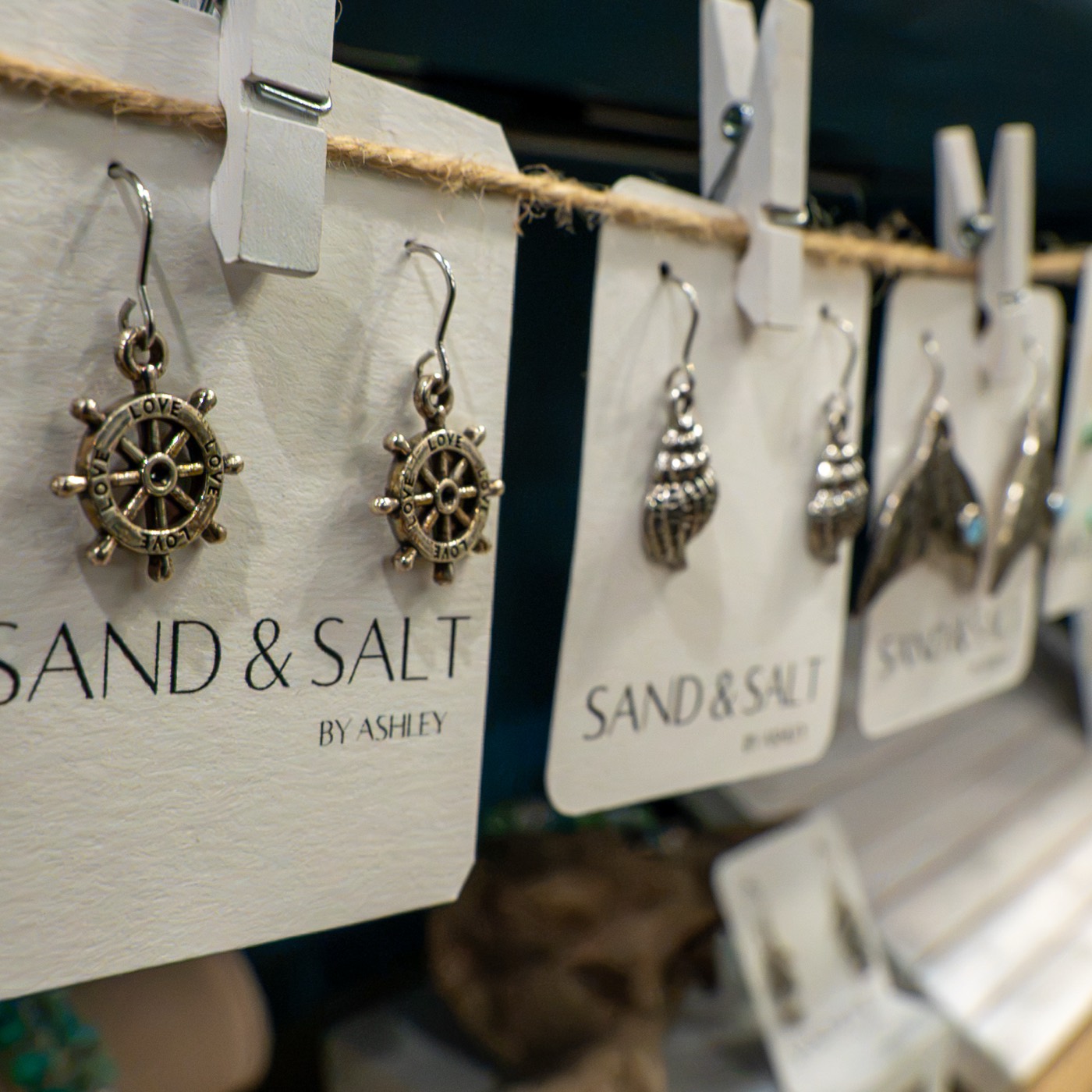 Sand and Salt nautical earrings on display cards